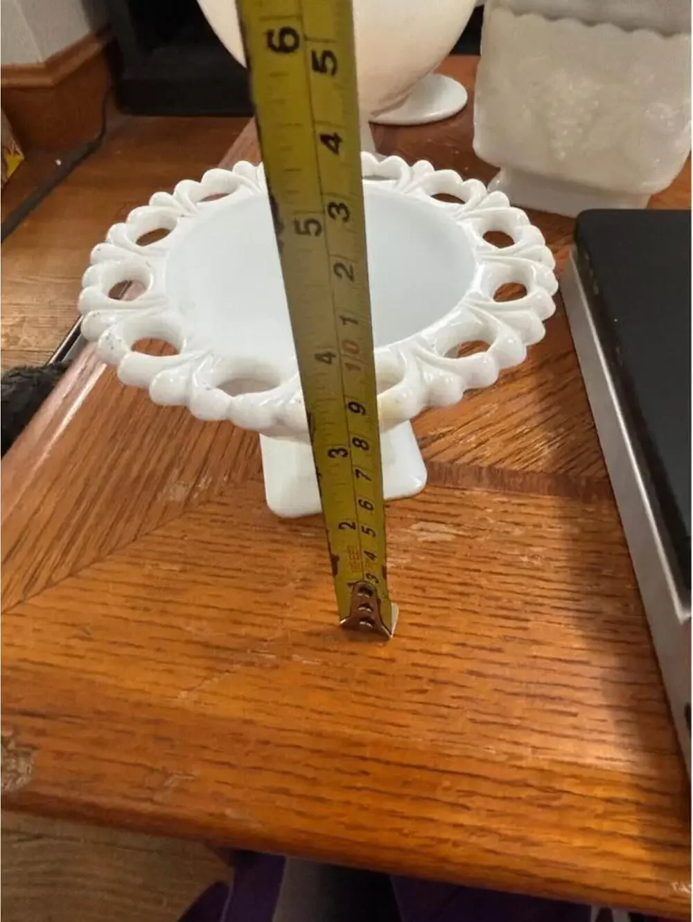 White Milk Glass Footed Bowl Lacy Edge